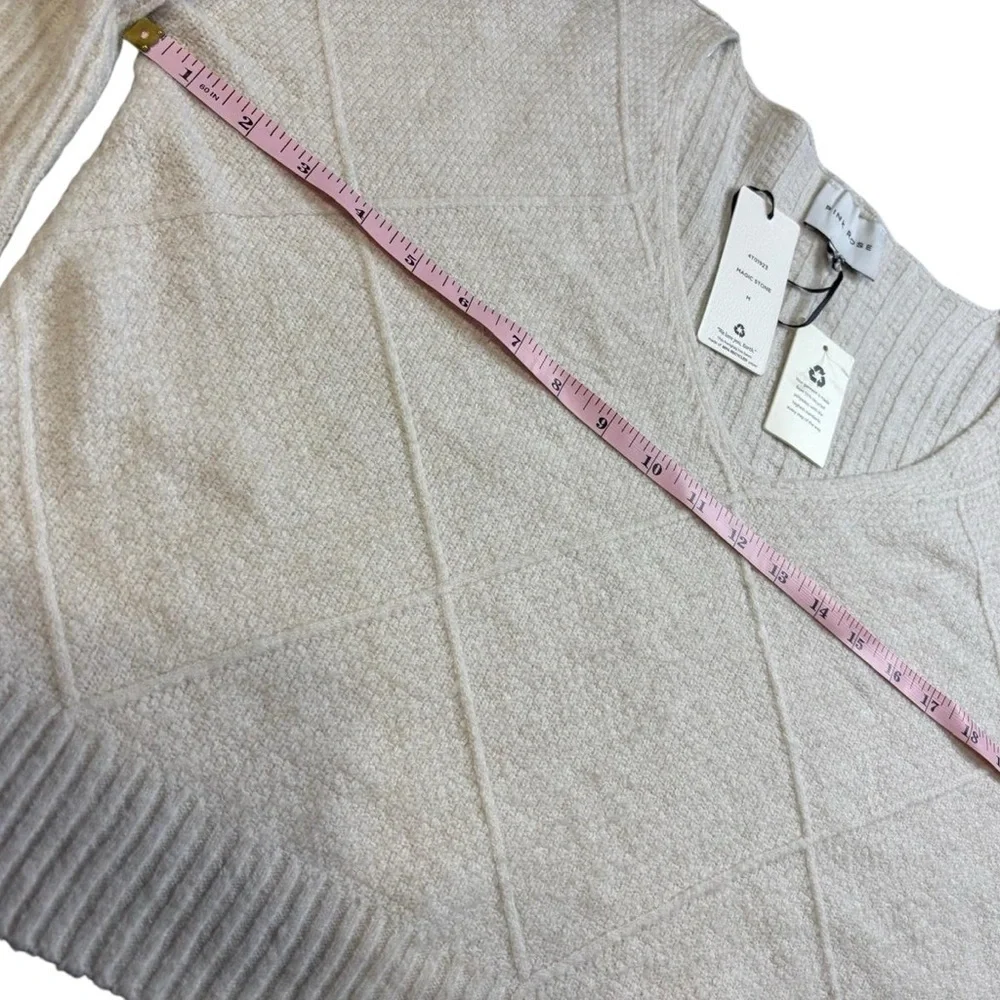 Pink Rose Textured Knit V-Neck Sweater Medium NWT Soft Beige Neutral